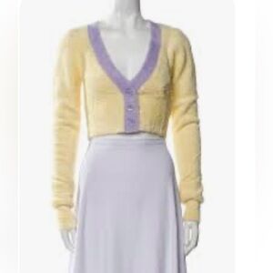 NWT For Love & Lemons Yellow Cardigan with Lavender Trim